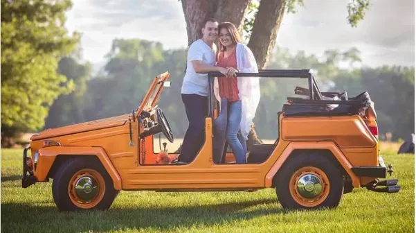 Erin and Kurt with a vintage Volkswagen