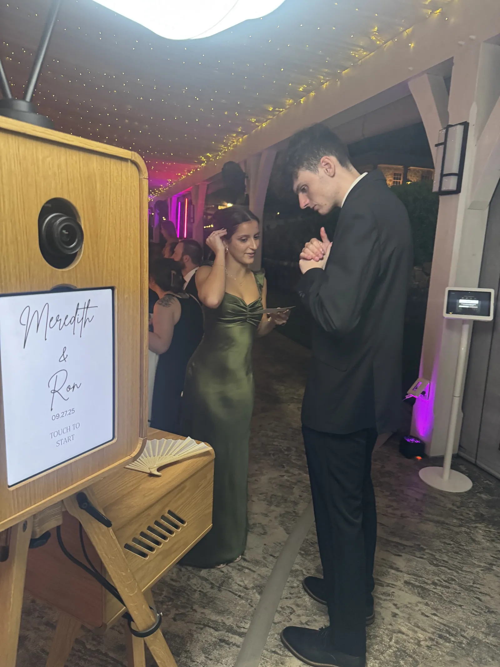Custom backscreen behind the Icon Photo Booth at a Moonstone Manor wedding reception