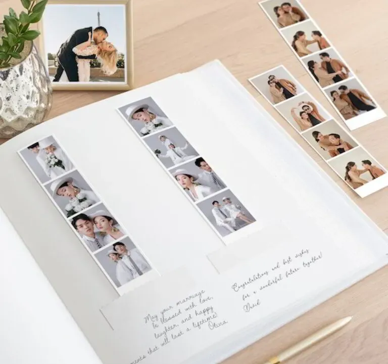 Keepsake wedding guest book with photo prints