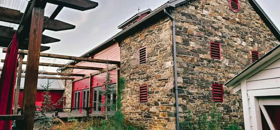 Portrait station at a restored historic stone venue