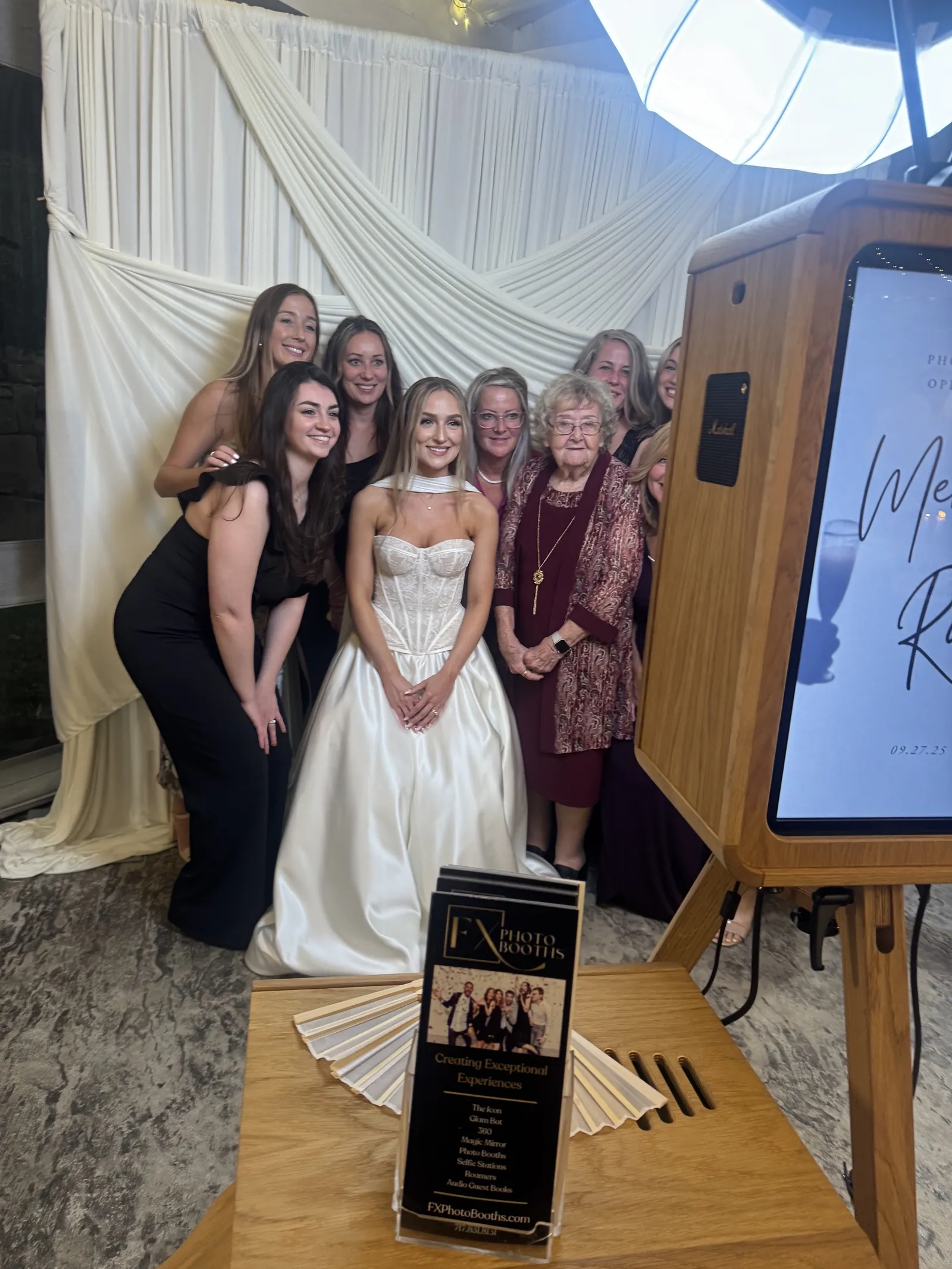 Guests at the Icon Photo Booth during a fall wedding reception at Moonstone Manor in Elizabethtown, PA