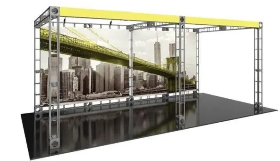 Industrial photo booth backdrop with steel framing